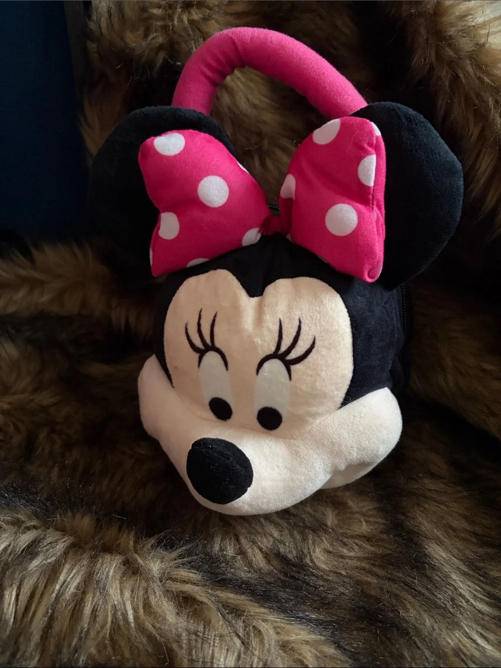 Disney Plush Minnie Mouse head girls teens zipper purse handbag Pink great gift